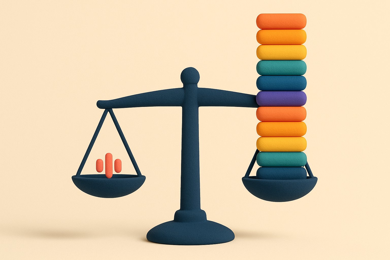 Illustration : une balance compare un tout petit échantillon sonore, très léger, à une grande pile d'enregistrements audio, beaucoup plus lourde