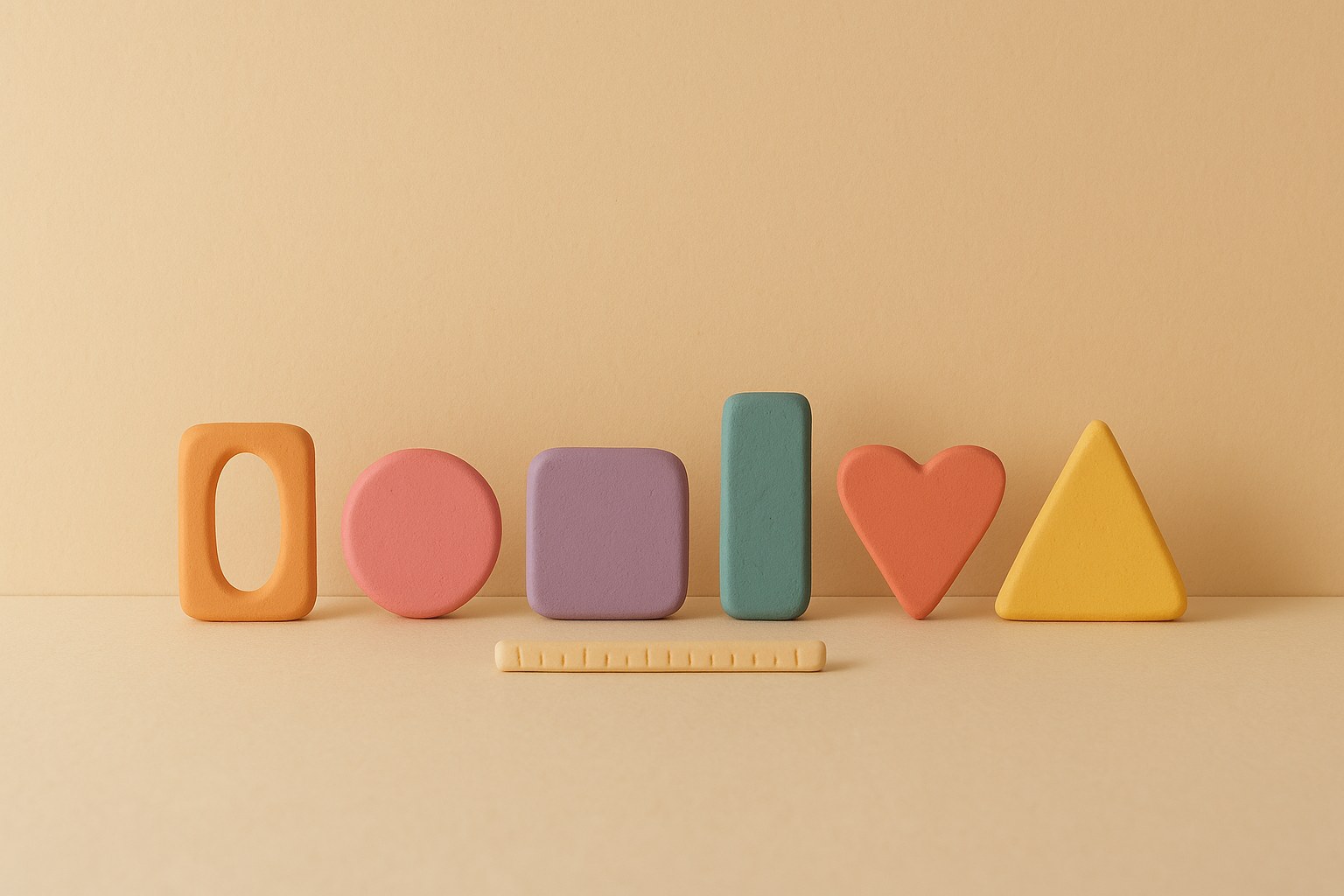 Six colored clay templates showing the oval, round, square, long, heart and triangle face shapes