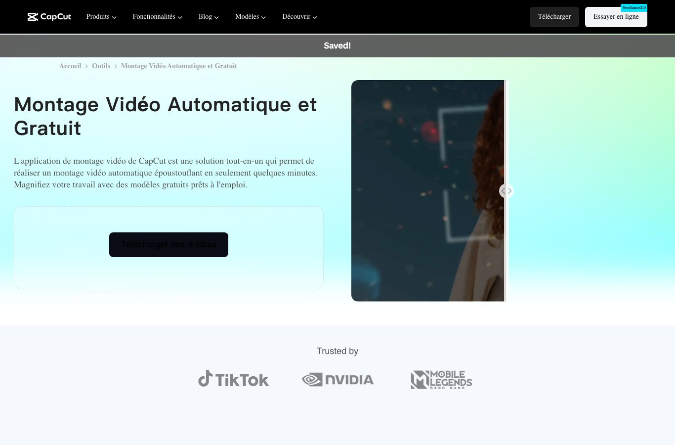 Capture d'écran de l'outil de montage vidéo automatique gratuit de CapCut