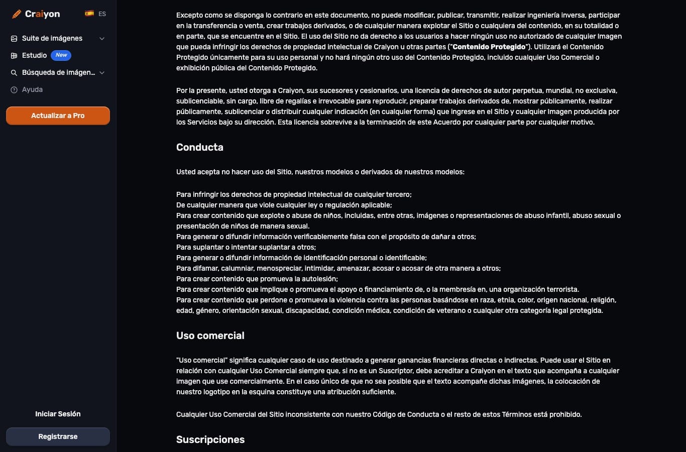 Condiciones de uso de Craiyon: licencia perpetua e irrevocable sobre las indicaciones y las imágenes