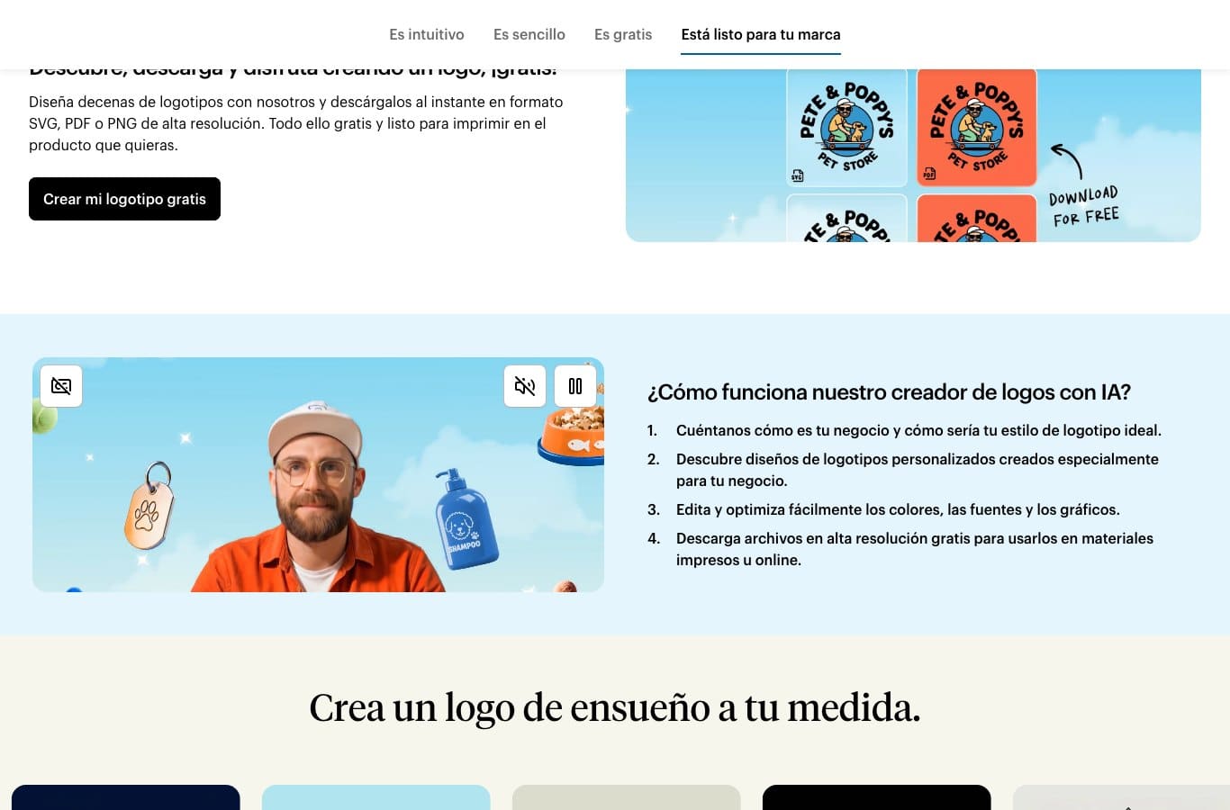 Página de VistaPrint en español anunciando la descarga instantánea y gratuita de archivos SVG, PDF y PNG