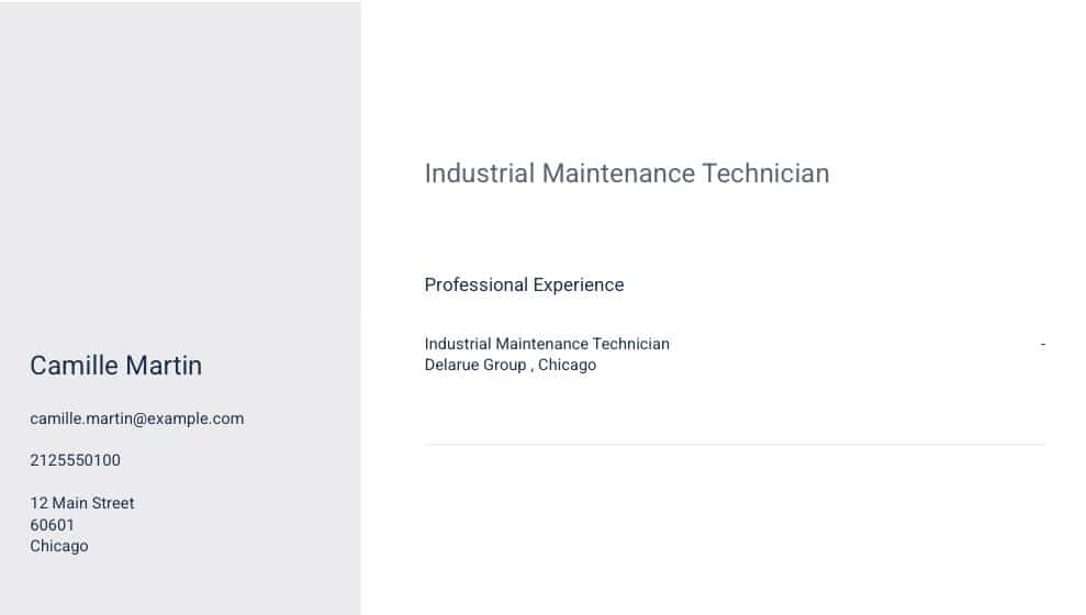 The PDF resume produced by the AI builder, with the name and contact details in the left column and the content on the right