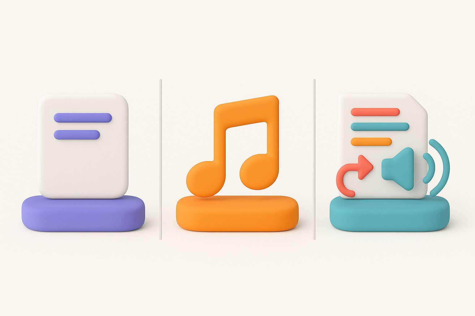 Three illustrated islands: lyrics alone, music alone, and lyrics turned into a sung track