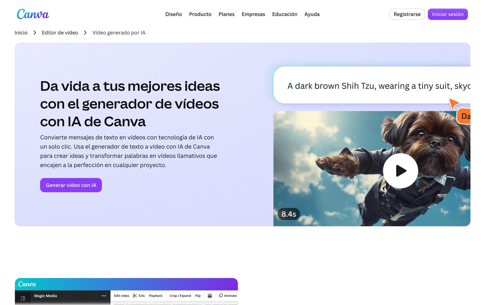 Generador de vídeos con IA de Canva en español
