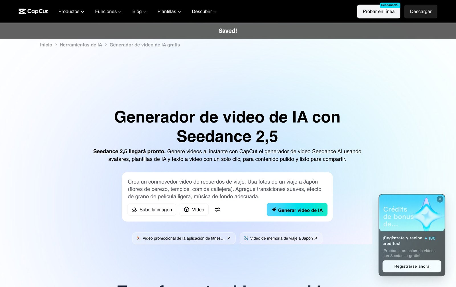 Generador de video de IA de CapCut con Seedance, en español
