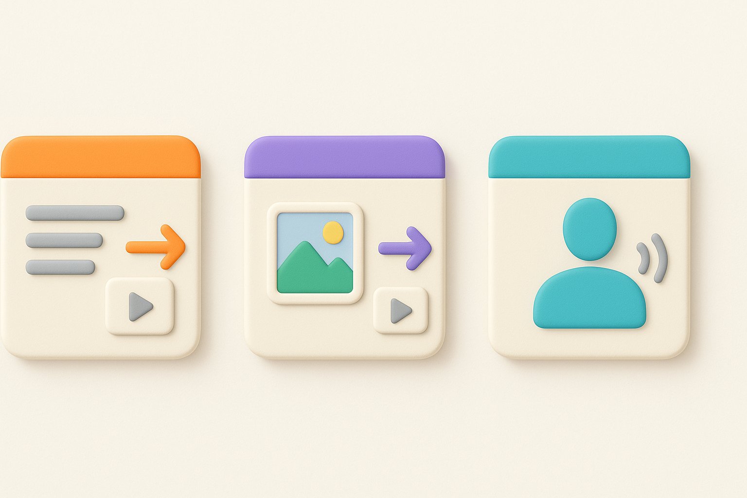 The three families of AI video generators: text to video, image to video and avatar video