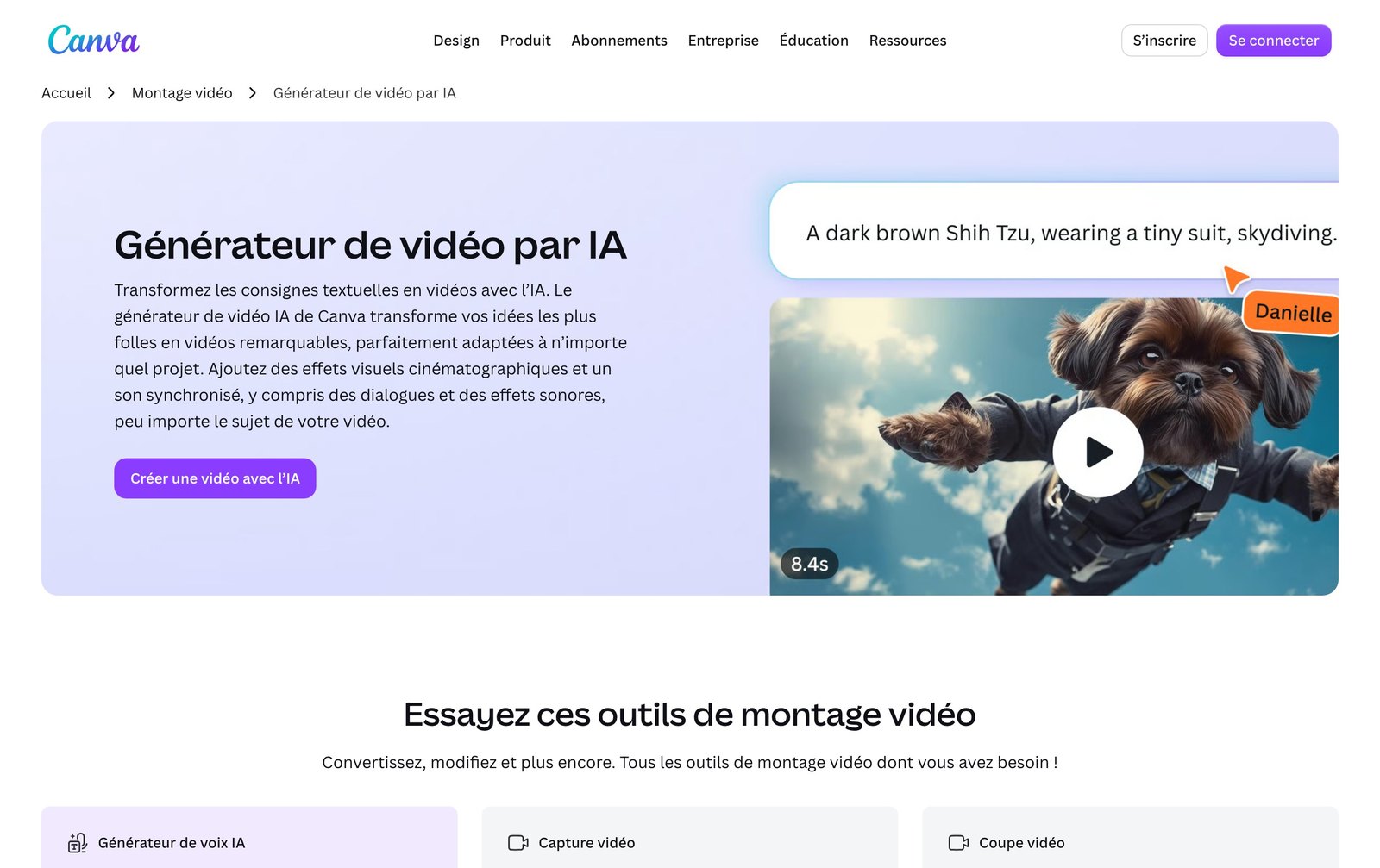 Générateur de vidéo par IA de Canva en français