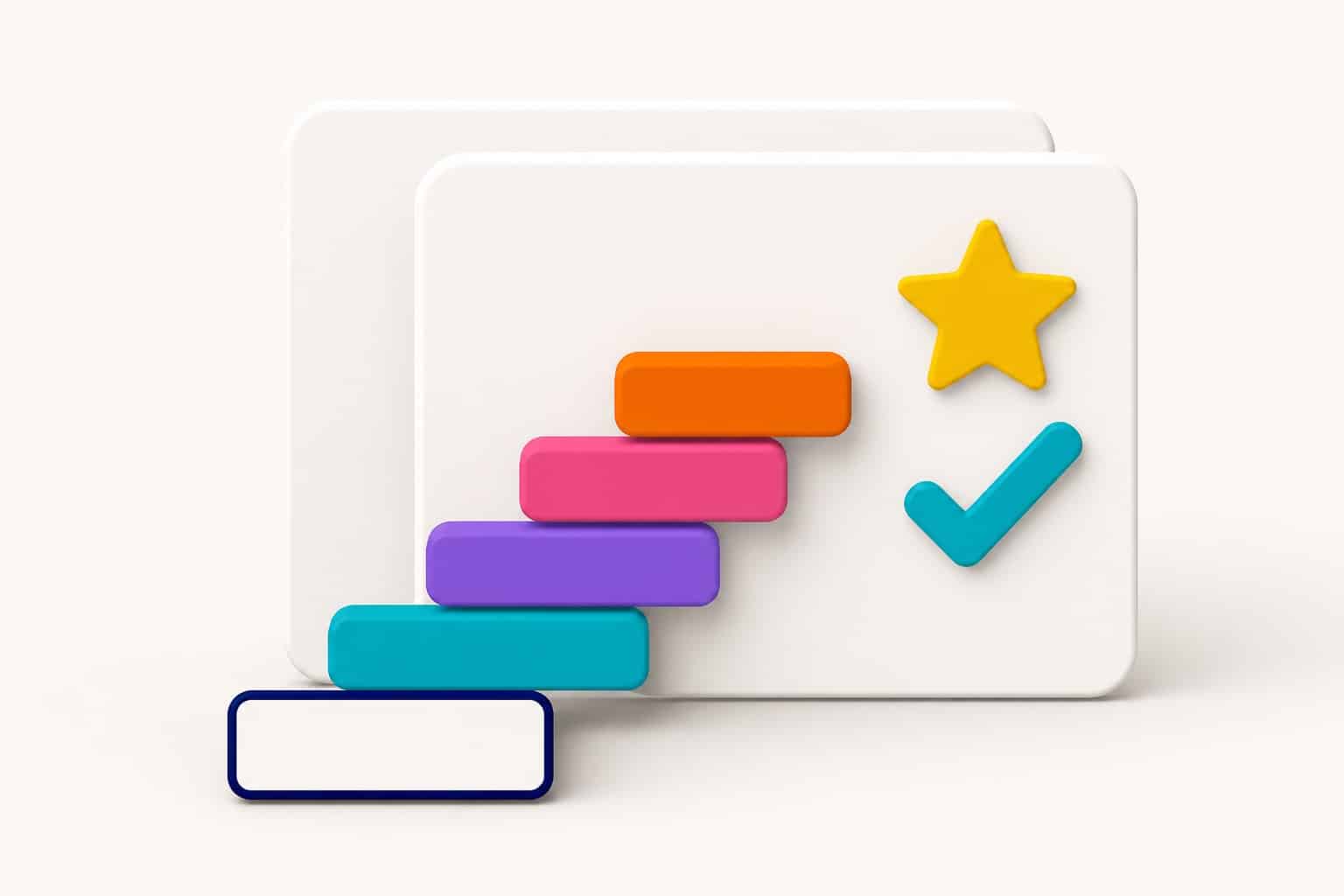 Illustration 3D : des barres de contenu colorées se transforment en diapositive terminée