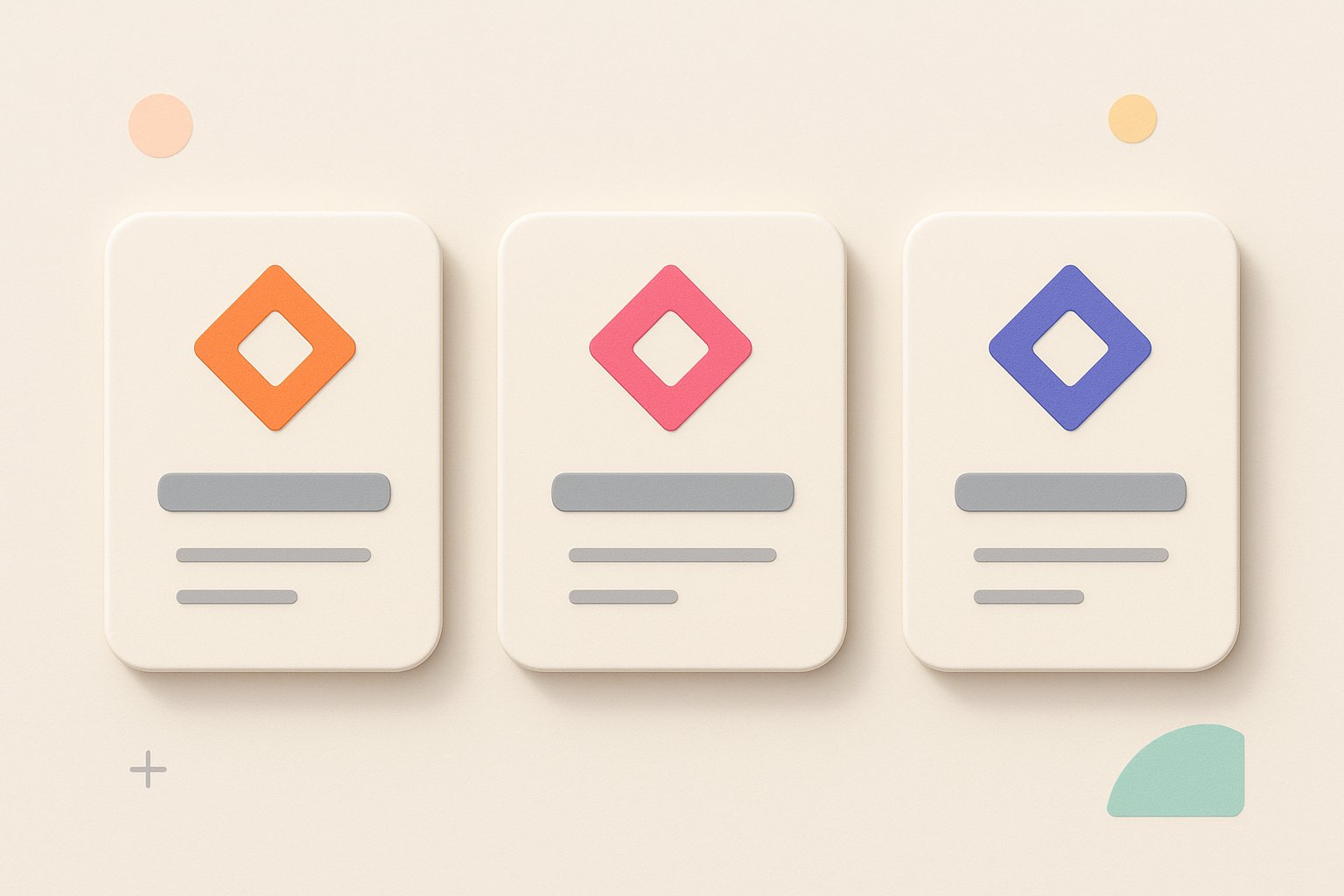 Trois cartes de profil au même avatar géométrique décliné en couleurs : la cohérence d'une identité de marque en ligne
