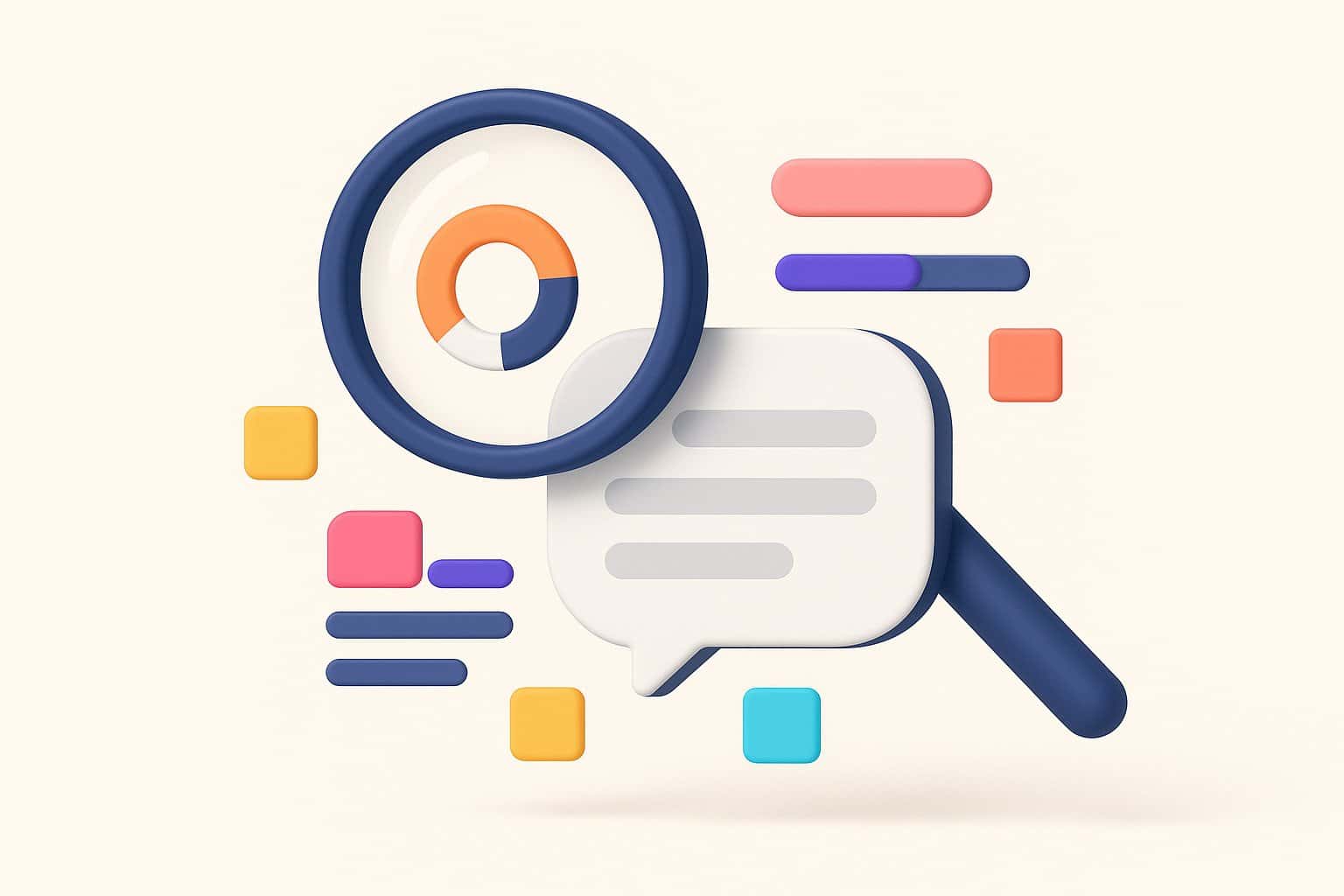 Loupe examinant une bulle de réponse IA entourée de jauges de score : mesurer sa visibilité dans les moteurs de réponse