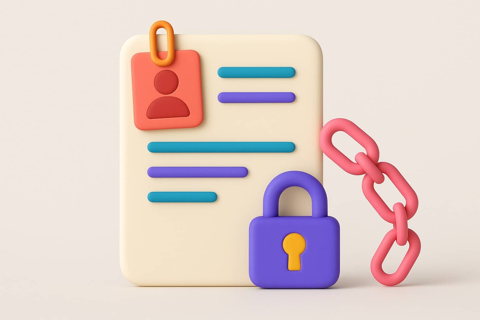 Document with an ID photo, a padlock and a chain, a symbol of the rights over a photo sent to an AI
