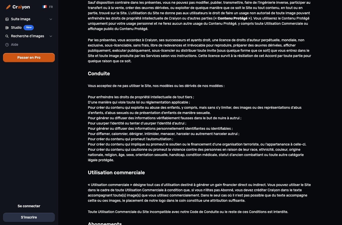 Conditions d'utilisation de Craiyon : licence perpetuelle et irrevocable sur les invites et les images