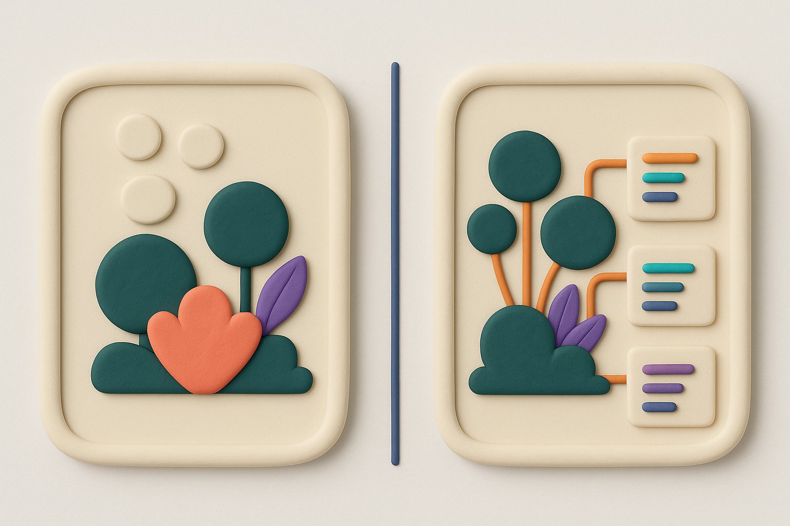 Comparison between a planting bed drawn with no information and the same bed with every plant linked to a label