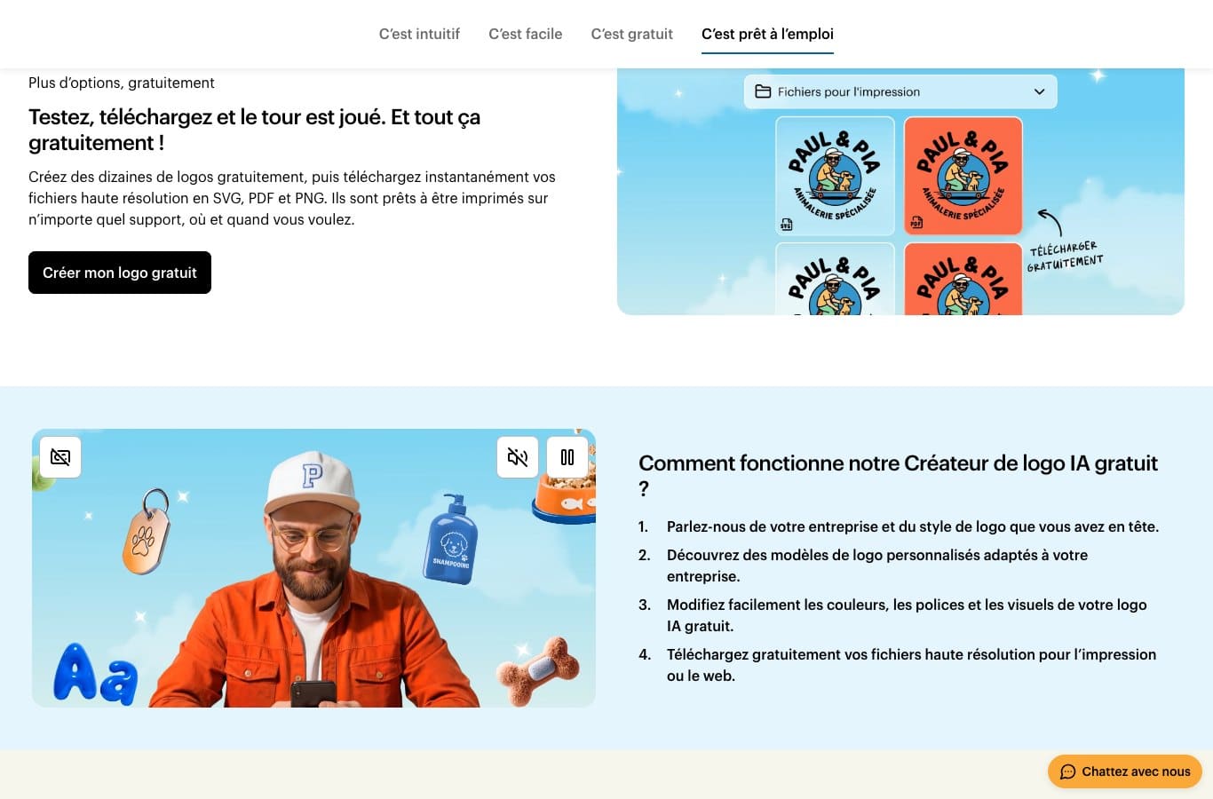 Page VistaPrint annonçant le téléchargement gratuit des fichiers SVG, PDF et PNG