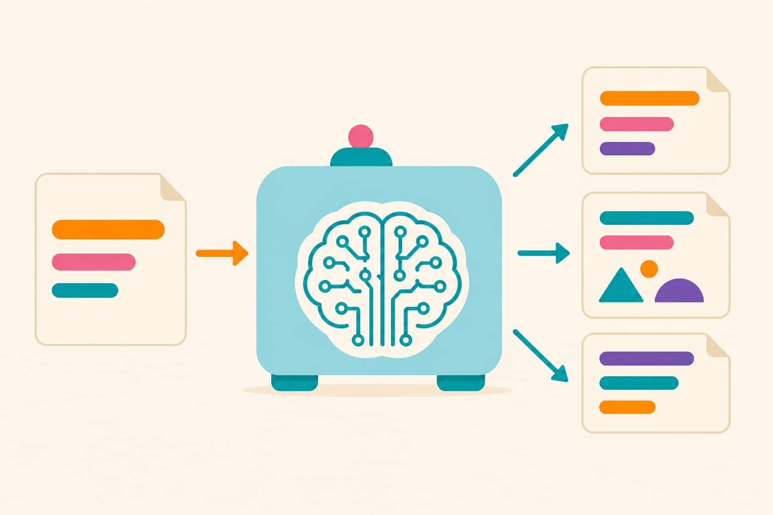 How a generative AI works : a question goes in, a statistical model processes it, an answer made of text and images comes out