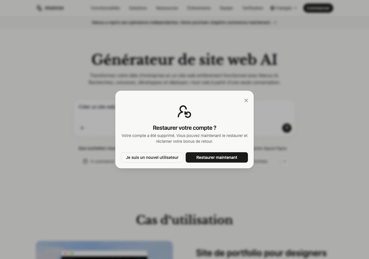 Manus AI website generator in English: «up to 300 free credits for new users»