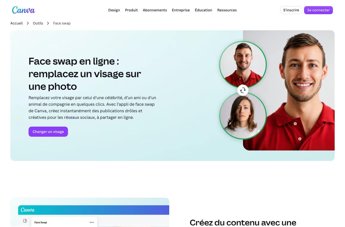 Capture of the Canva Face swap page with the Swap a face button