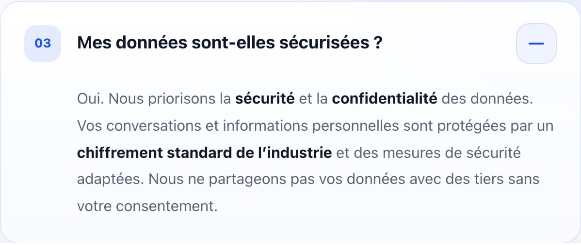 Extrait de la FAQ officielle de Nation AI sur la sécurité et la confidentialité des conversations