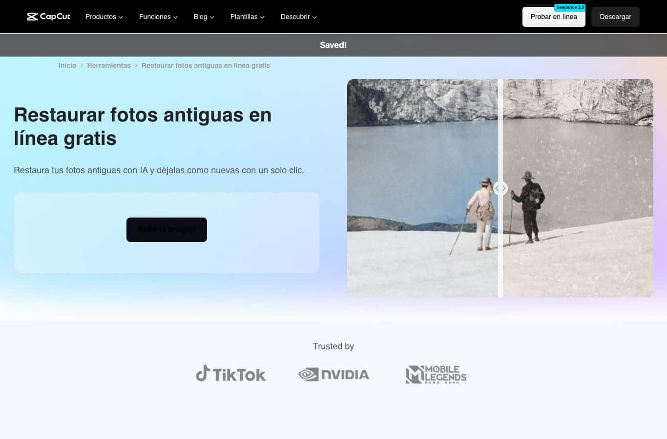 Página de la herramienta de restauración de fotos online de CapCut, capturada el 30 de septiembre de 2026