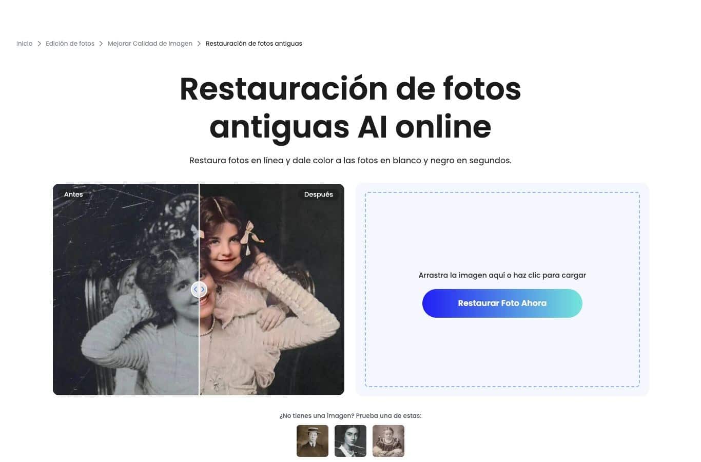 Página de la herramienta Fotor de restauración de foto antigua, capturada el 30 de septiembre de 2026