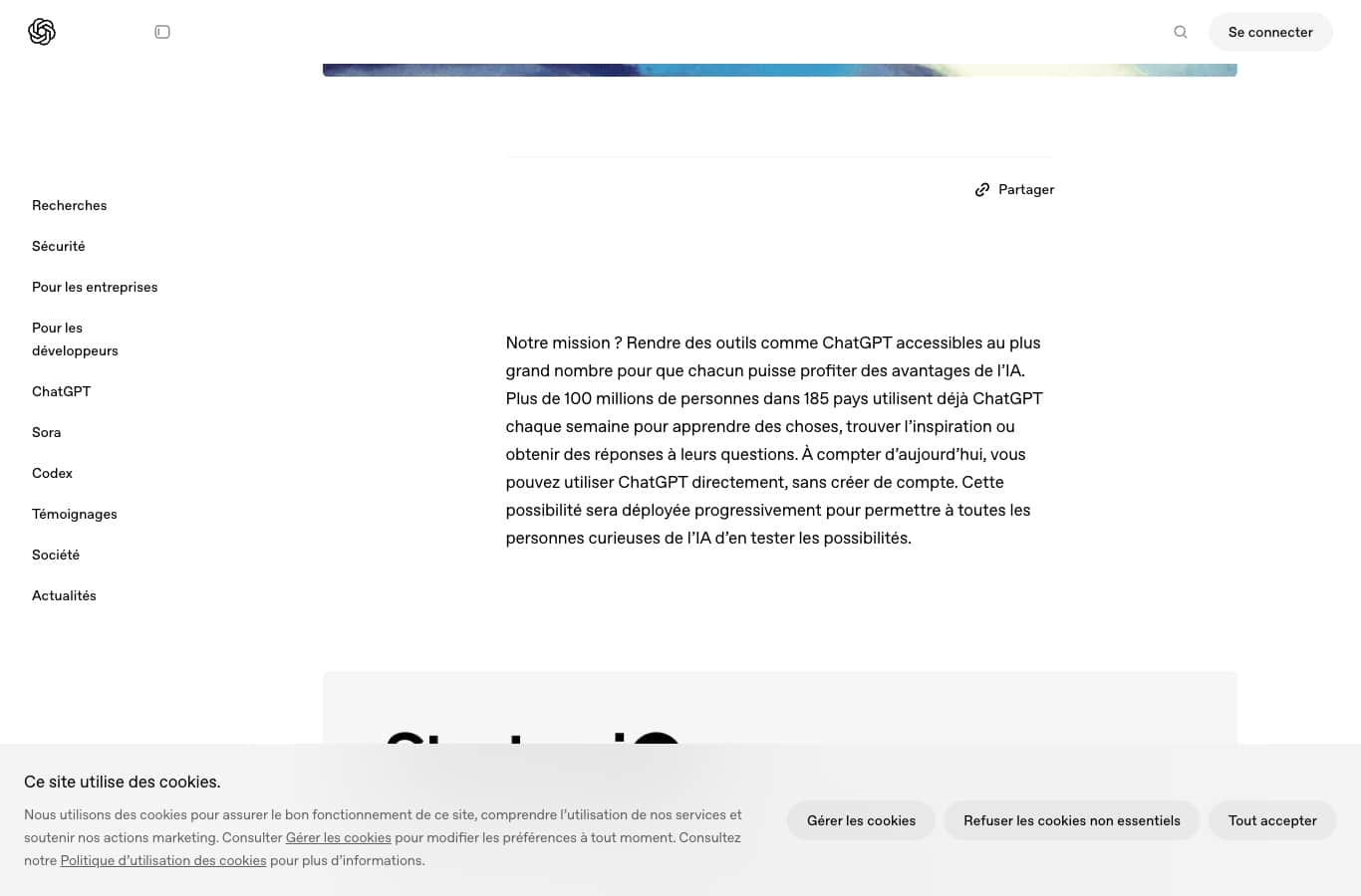 Capture de l'annonce officielle d'OpenAI du 1er avril 2024 : vous pouvez utiliser ChatGPT directement, sans créer de compte